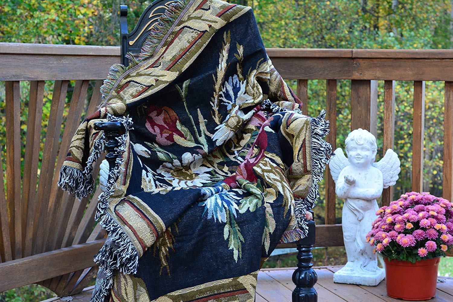Tache Floral Wheat Bouquet Harvest Tapestry Throw with Fringe (1358)