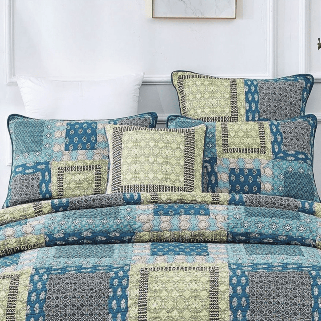 Tache Cotton Patchwork Teal Blue Green Paisley Bohemian Ocean Euro Sham (JHW-888)
