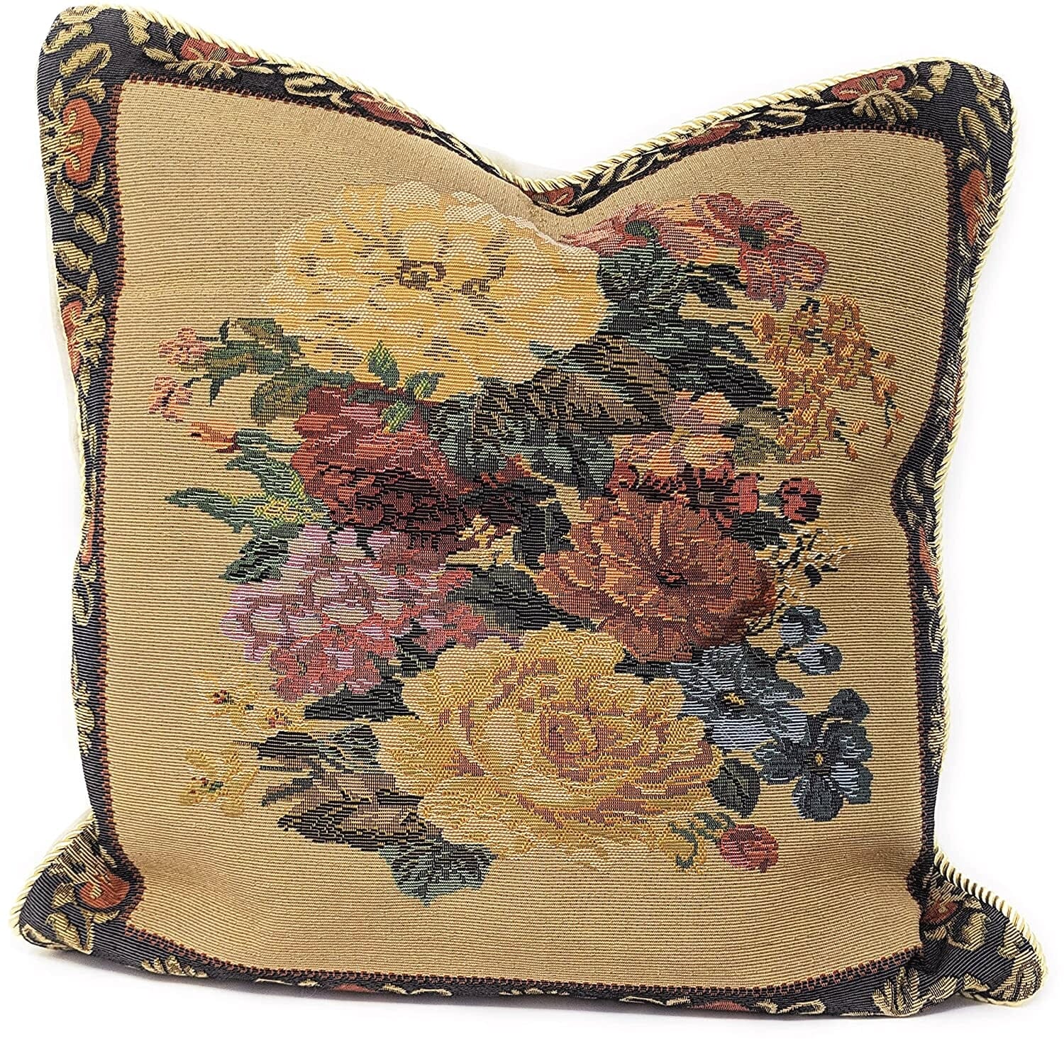 Tache 18 x 18 Inch Colorful Country Rustic Floral Morning Awakening Tapestry Throw Pillow Cover (3089B)