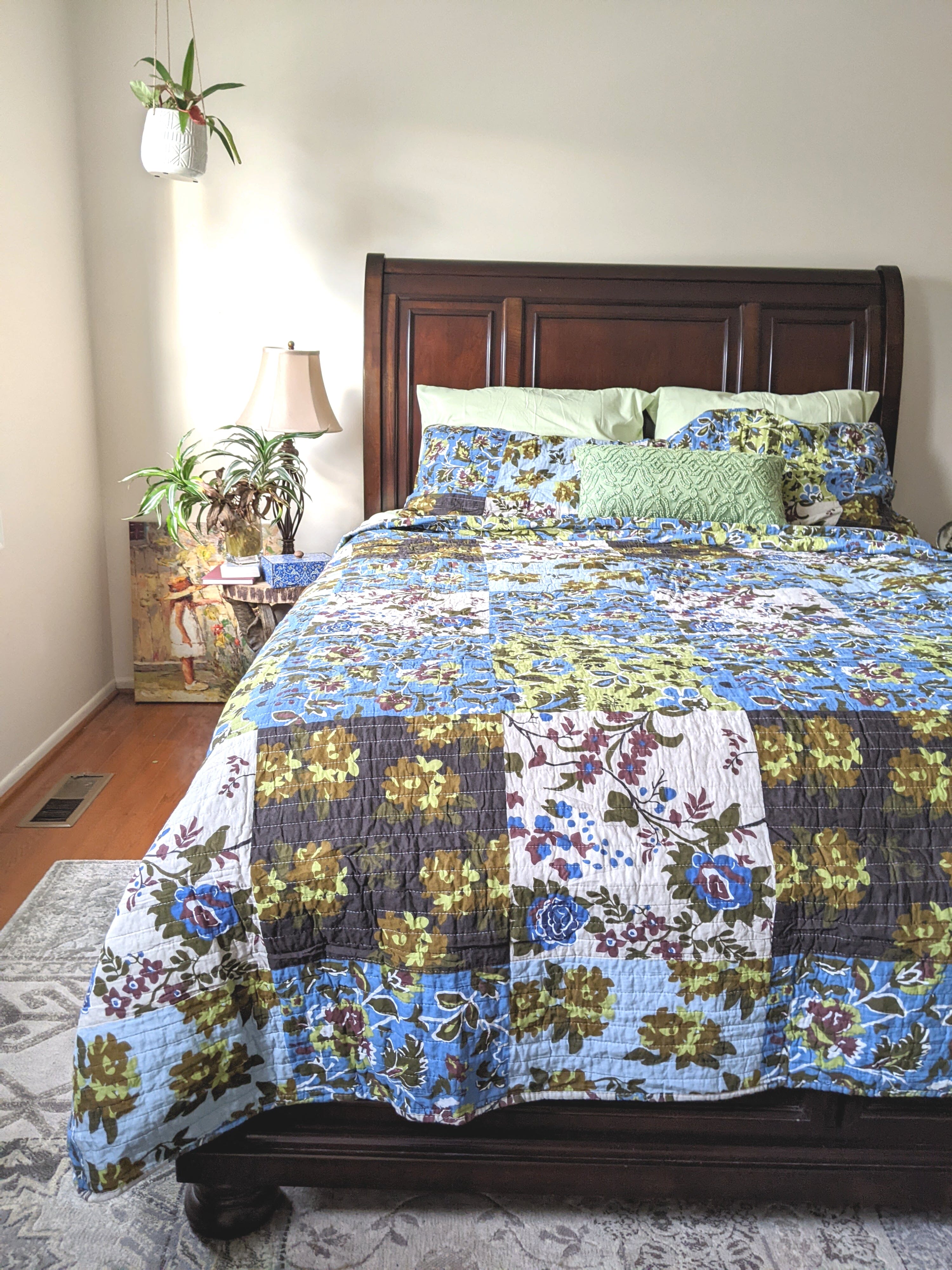 Tache Mystical Forest Green Blue Leaves Cotton Quilt Set (KST1504)