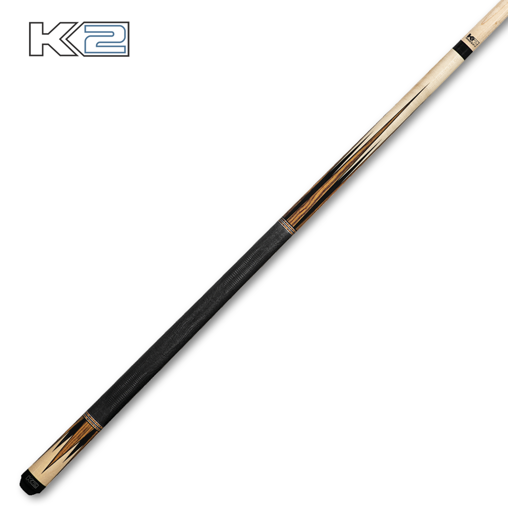 K2 KL194 Natural Gloss Cue With Bocote/Black 8pt. Pattern & Black Embossed Lizard Wrap