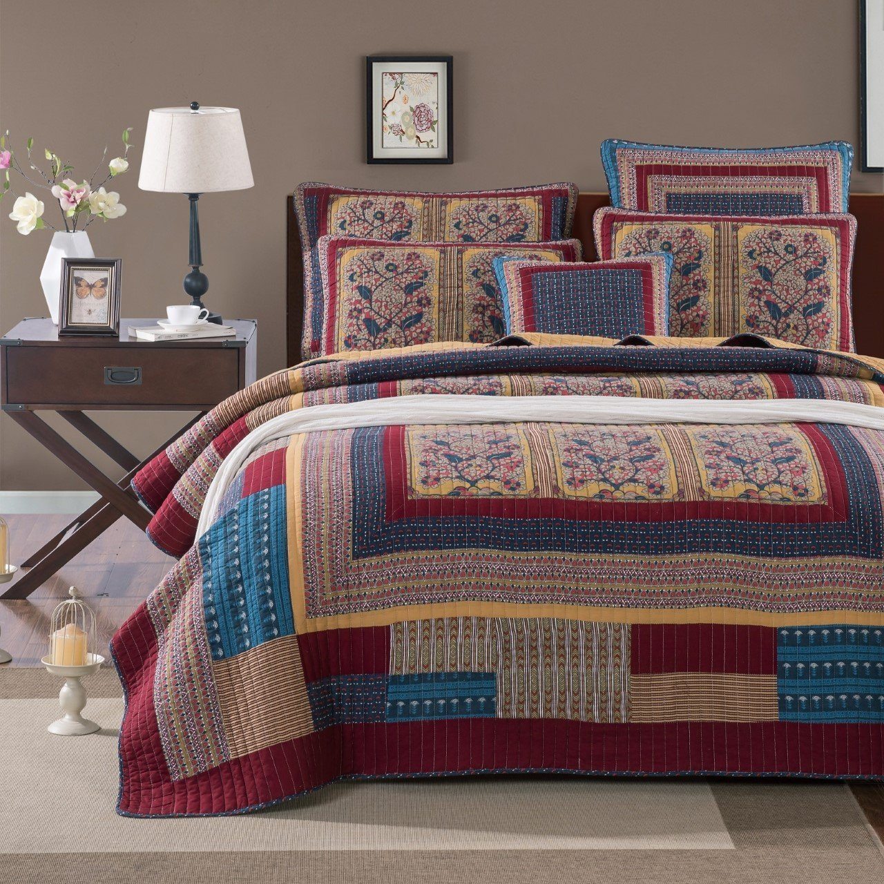 Tache Vineyard Cottage Floral Lightweight Patchwork Bedspread Quilt Set (JHW-827)