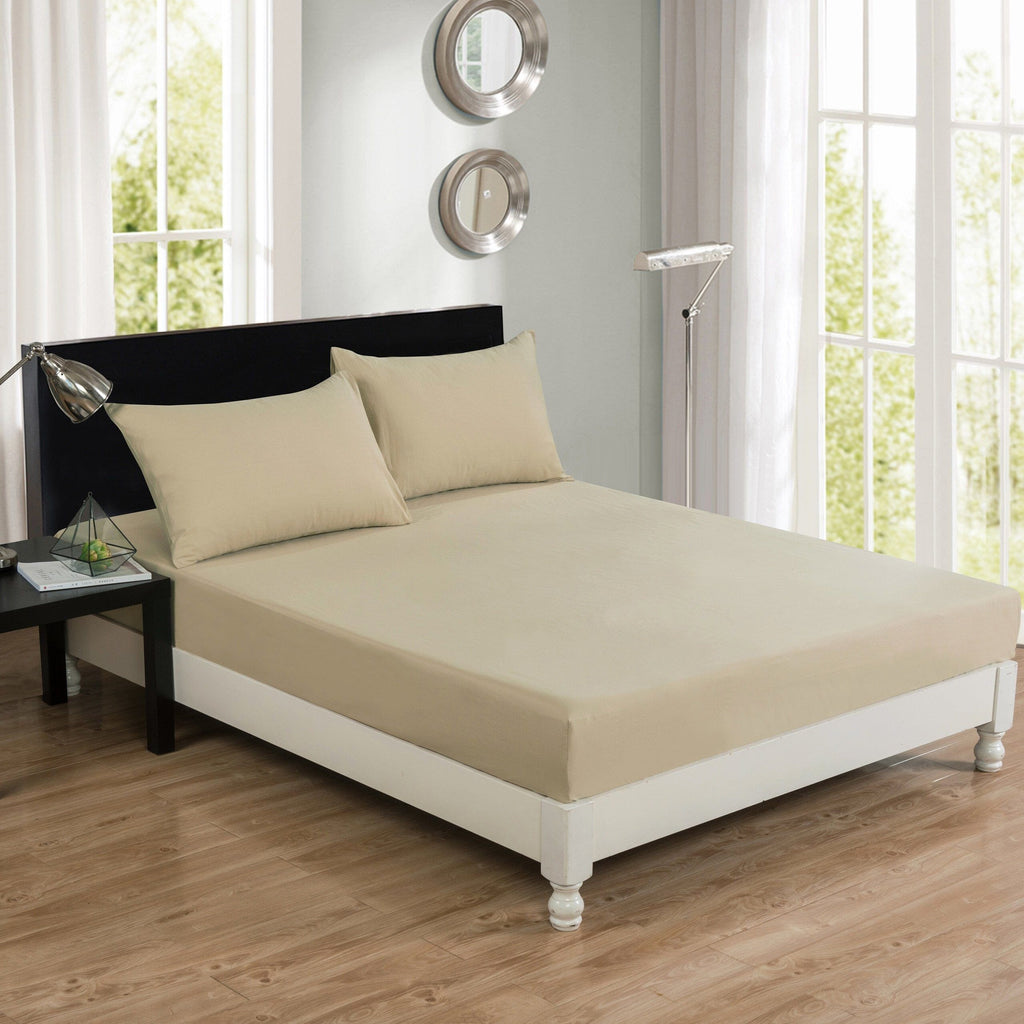 DaDa Bedding Poplin Cotton Tan Beige Fitted Sheet and Pillowcase (JHW-546)