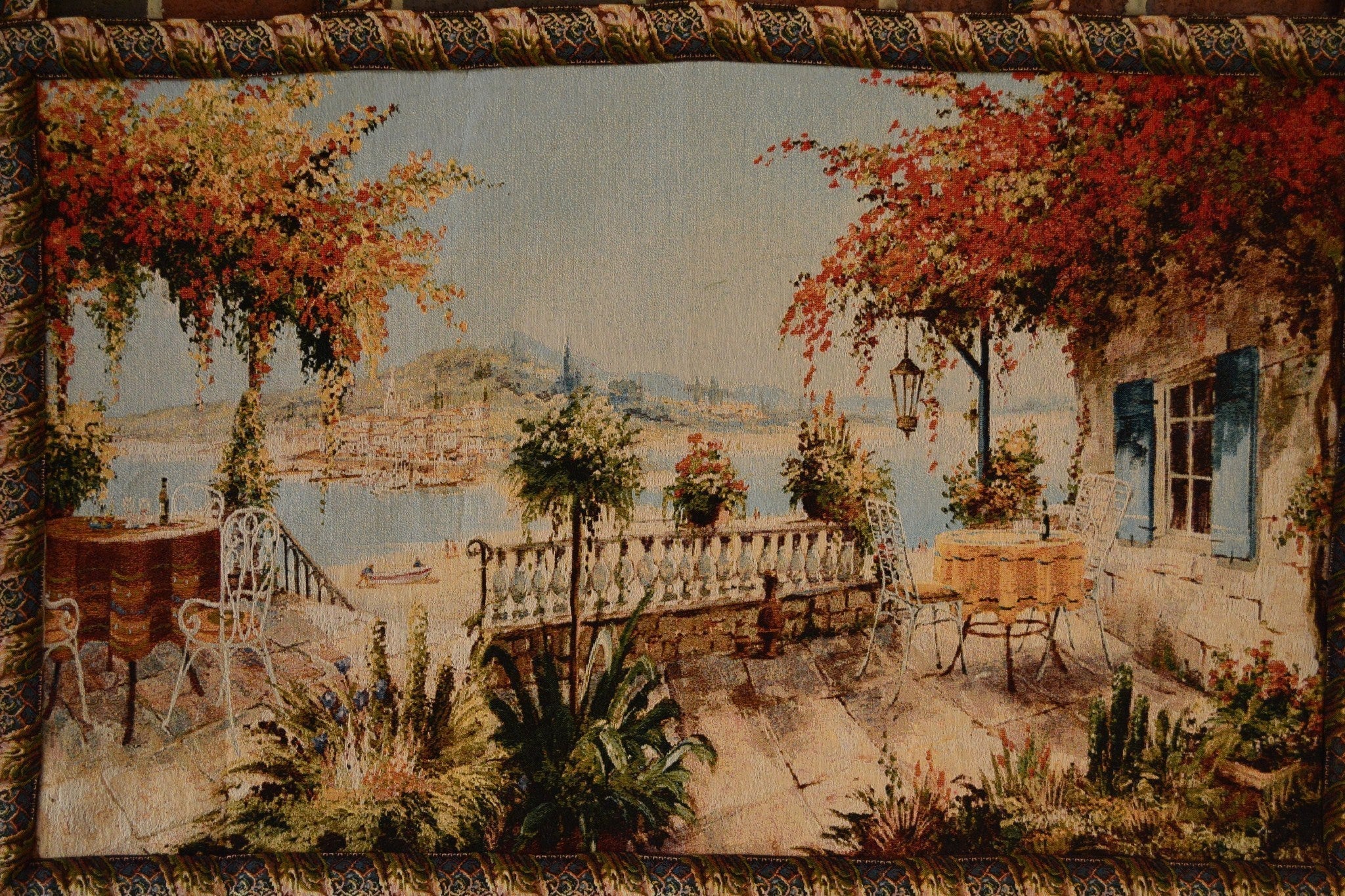 Tache Tapestry Summer Ocean View Coastal Table for Two Wall Hanging Art 28 x 47 (13571B)